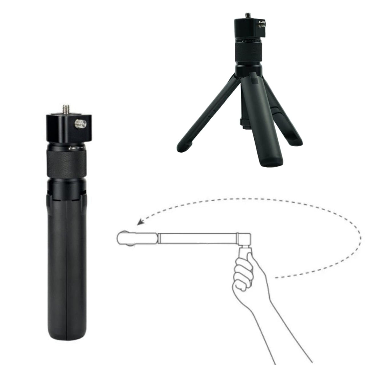 Bullet Time Handle with 360° Rotatable Tripod for Insta360 X5, X4, X3, X2