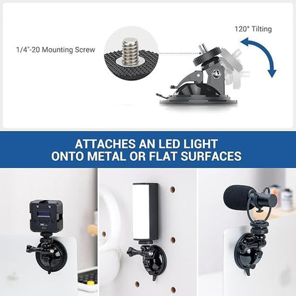 JJC Suction Cup Mount with 1/4"-20 Screw for DJI OSMO Nano Action 6/5 Pro 4 3 Action Camera, Strong Stable Suction Cup Base For Gopro 13 12 11 10, for Insta360 X5 X4 X3 OSMO 360 Car Mount