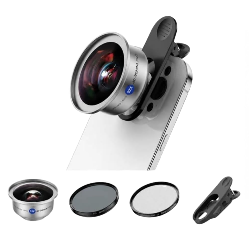 GetZget® 32X Ultra Macro Lens Kit For iPhone & Android | 40-90mm Pro Close-Up Lens with CPL Filter, Star Filter & Universal Clip