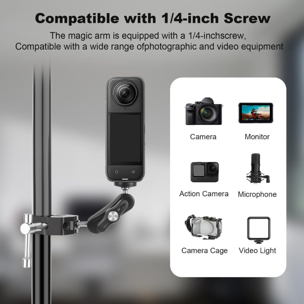 Double Ball Head Magic arm 1/4" Screw Extendable Mount For Insta360 X5/ X4/ X3, DSLR Camera, DJI Action 5/ Pocket 3, Bike Bracket Mount Accessories