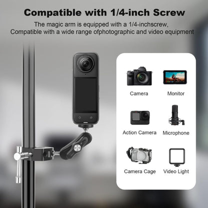 Double Ball Head Magic arm 1/4" Screw Extendable Mount For Insta360 X5/ X4/ X3, DSLR Camera, DJI Action 5/ Pocket 3, Bike Bracket Mount Accessories