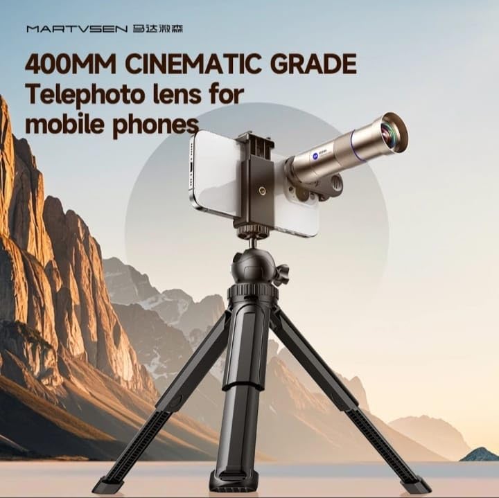 GetZget® martvsen 25X Telephoto Lens for Smartphones | 400mm HD Optical Zoom Camera Lens Kit with Tripod, Bluetooth Remote, Universal Clip & Carry Case | For iPhone & Android