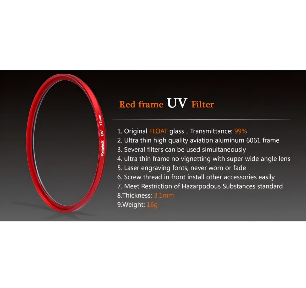 UV Filters Lens for oneplus12, iPhone 13/14/15 pro & pro max, Xiaomi 14 Mobile Cover, DSLR Camera (UV Filter, 58mm) (Red Frame)