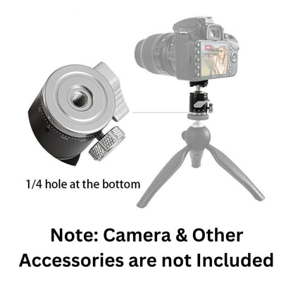  2 in 1 Ball Head Mount & Cold Shoe Mount for DSLR Camera, Tripod 1/4 screw 360 degree Panoramic Head