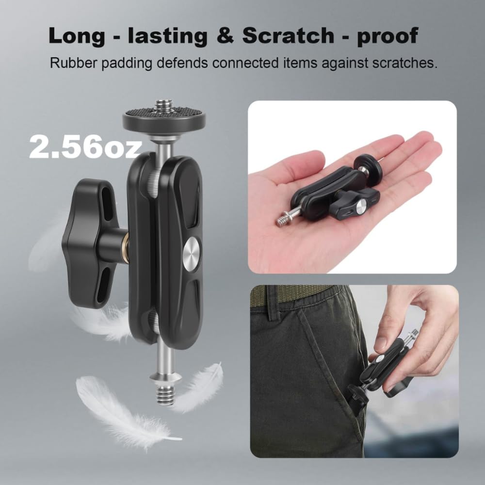 GetZget® Universal Double Ball Head Magic arm 1/4" Screw Extendable Mount For DJI Action 5/ Pocket 3, Bike Bracket Mount Accessories