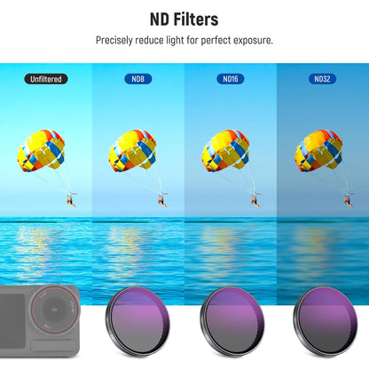 NEEWER Snap On ND Filter Set Compatible with DJI Osmo Action 3/4/5 Pro, 4 Pack ND8+ND16+ND32+CPL Neutral Density Polarizing Action Camera Accessories, Multicoated HD Optical Glass, FL-A76