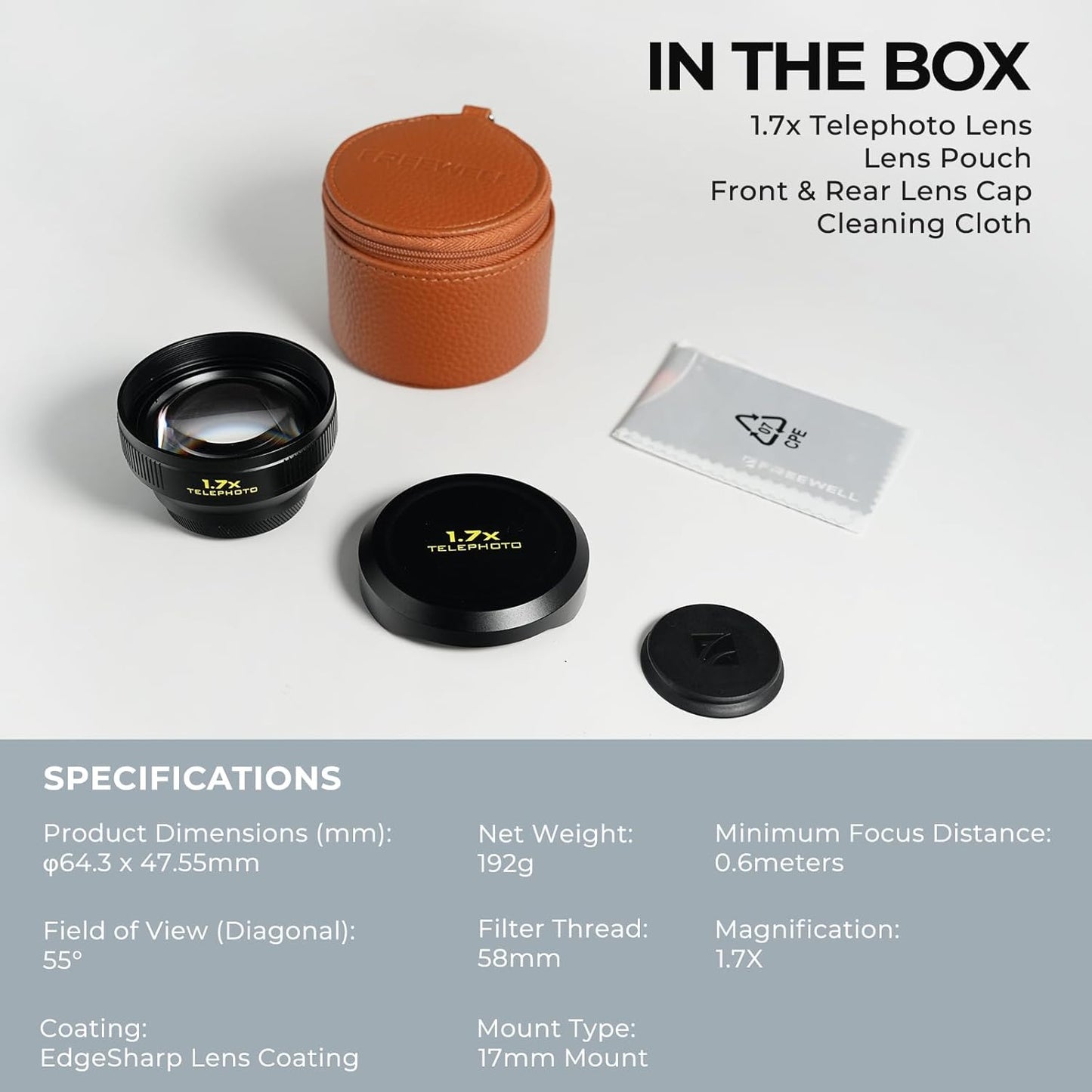 Freewell 1.7X Telephoto Lens for iPhone & Samsung – 17mm Threaded