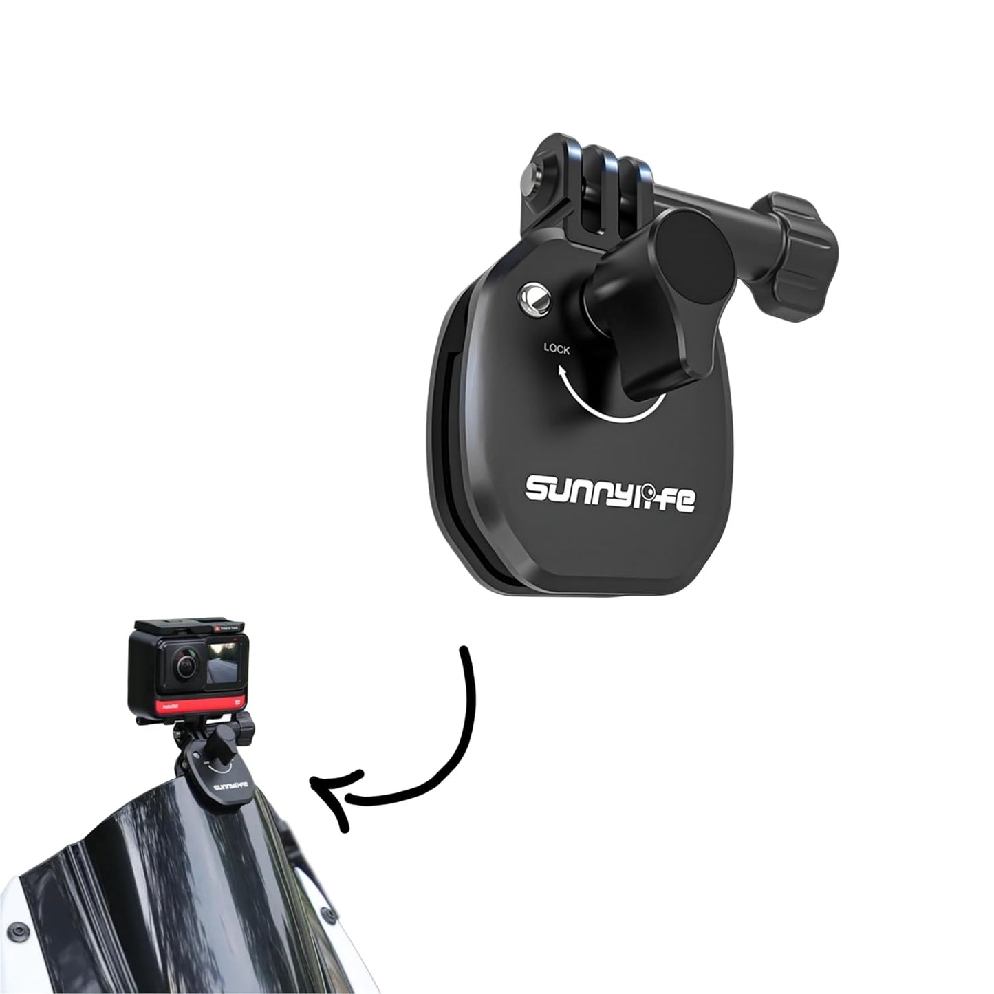 Sunnylife Motorcycle Windshield Mount For DJI Osmo 360, Pocket 3, Action 4/5/5pro, Insta 360 X5/X4/X3, Go Pro Hero 12/11/10 Action Camera Accessory