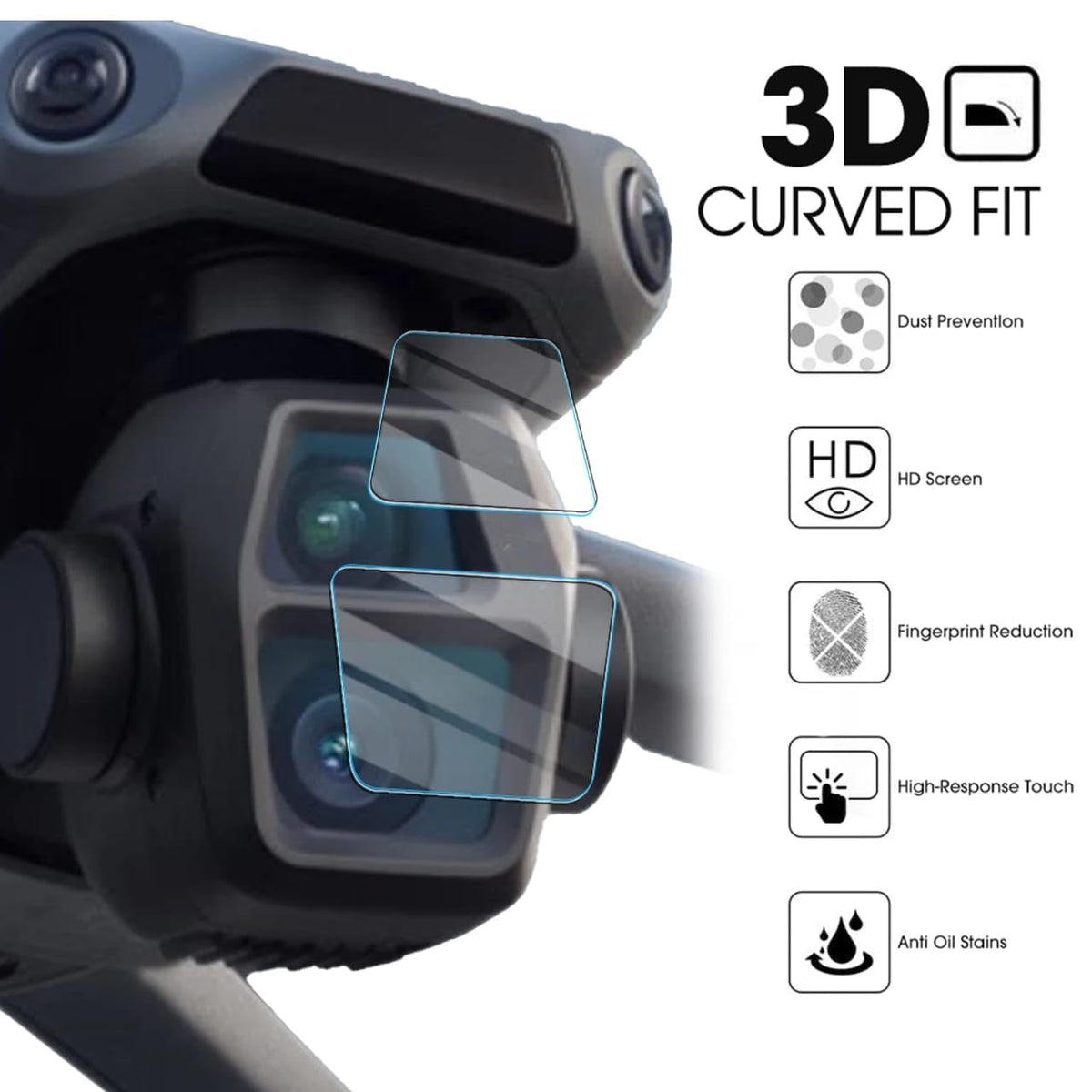 Tempered Glass Dual Lens Protector for DJI Air 3S Gimbal Camera (2-Pack) (view 2)