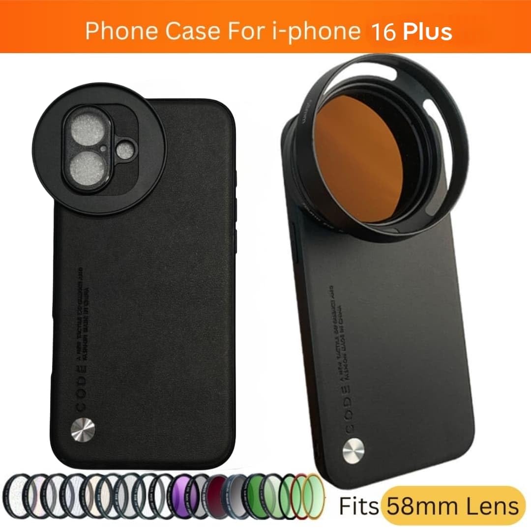 iPhone 16 Plus with Attachable 58mm Lens Nd Filter Aluminum Slot Mobile Cover (Black)