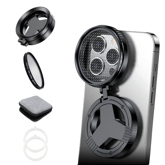 GetZget® Magnetic 52mm Lens Filter Foldable Adapter with Rotatable Star Filter For iPhone 17/16/15/14/13 and Android Phones (with Star Filter)