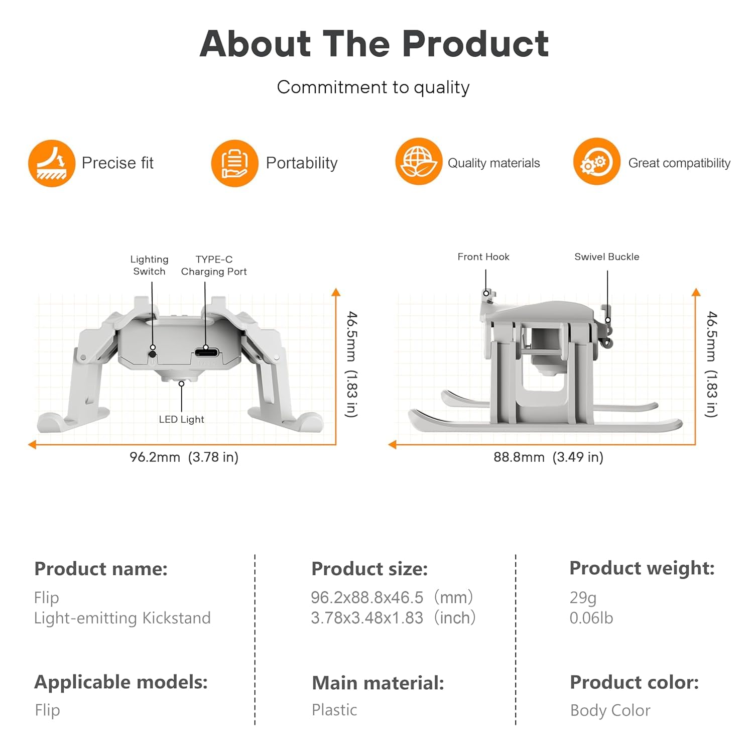 2 in 1 with Search Light For DJI Flip Height Extender Leg - Accessories