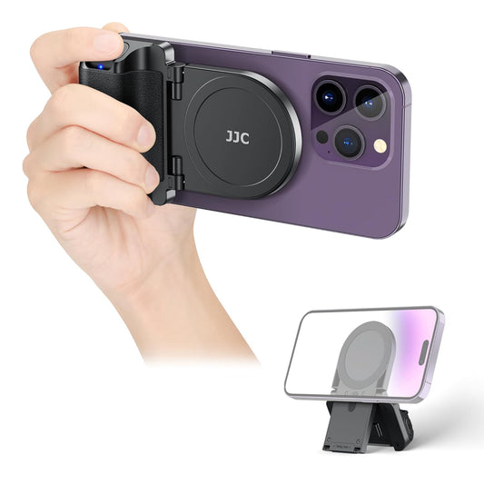 JJC Magnetic Phone Camera Grip Handle with Wireless Shutter Remote, Magsafe Camera Handle Bluetooth Bracket for iPhone Android Smartphone