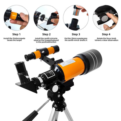 GetZget® 300mm Telescope for Kids & Beginners, Portable Refractor Telescope with Adjustable Tripod, Viewfinder, Eyepiece & Diagonal Prism for Moon, Stars & Nature Viewing