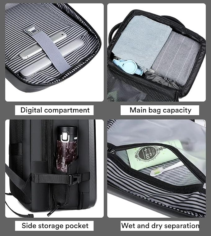 GetZget® luggage, laptop Carrying Case Hard shell Bag Multipurpose traveling Backpack with USB Charging Port/extendable/suitcase/Luggage/Travel bag (Black)