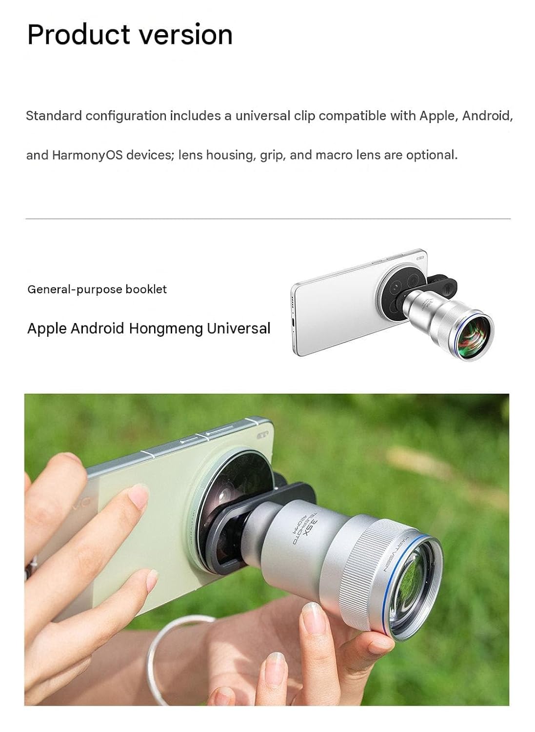Martvsn 3.5X Telephoto Lens for Smartphone with Universal Clip-On Mount, 48MM Mobile Camera Telescope Lens, HD Optical Zoom Lens for Smartphone Photography