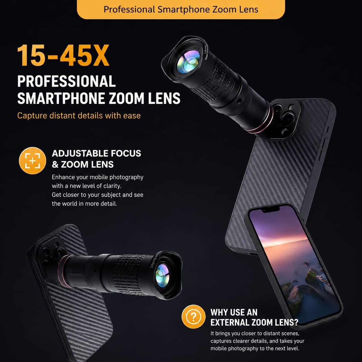 Telephoto Lens 15-45X For iPhone & Android Smartphones (Getzget)