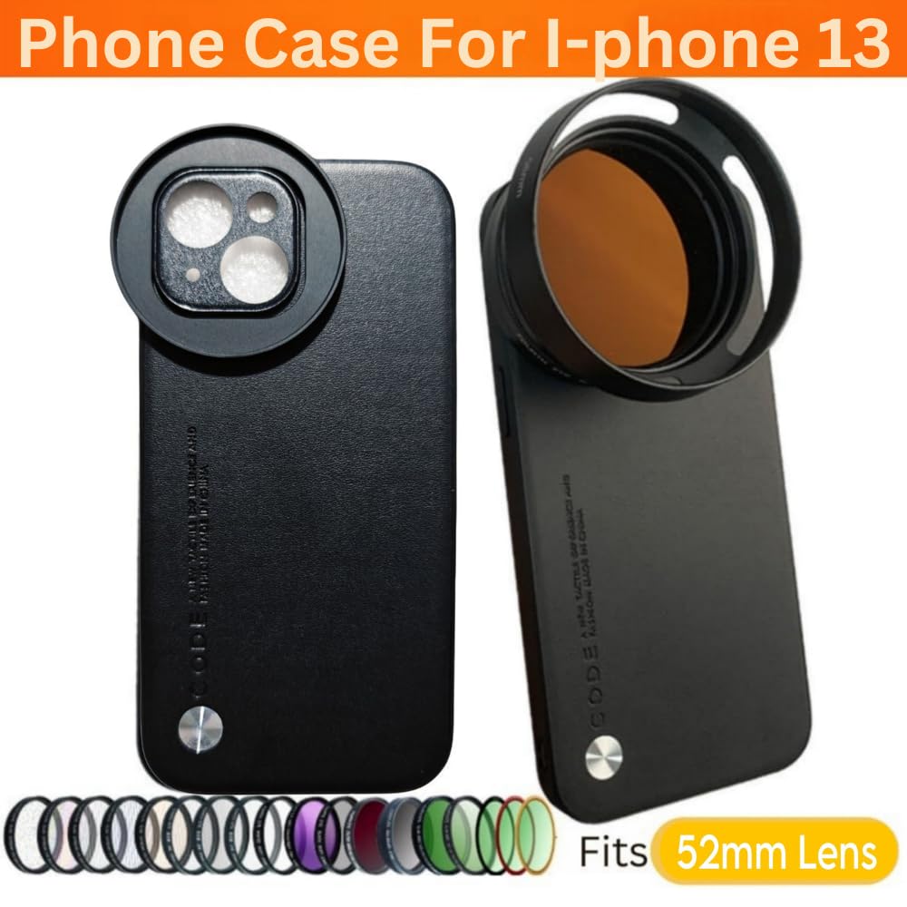 iPhone 13 - Attachable Aluminum Slot for 52mm Nd Filters Lens Mobile Cover (Black) 
