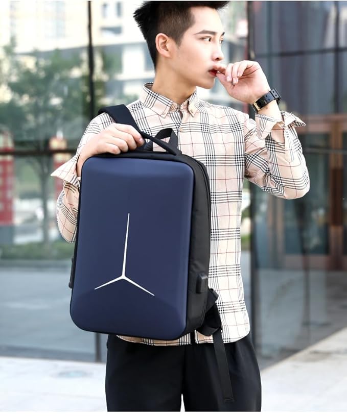 Laptop Carrying Case Bag Multipurpose Fashion Hard Case Backpack for School/College/Office With USB & Type-C Charging Port & Number Lock (Blue)