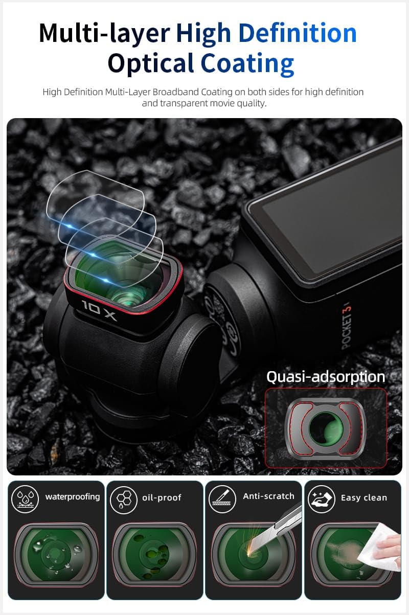 GetZget® 10x Macro Lens Clear Magnetic Optical Glass For DJI Osmo Pocket 3 Camera Filter Accessories