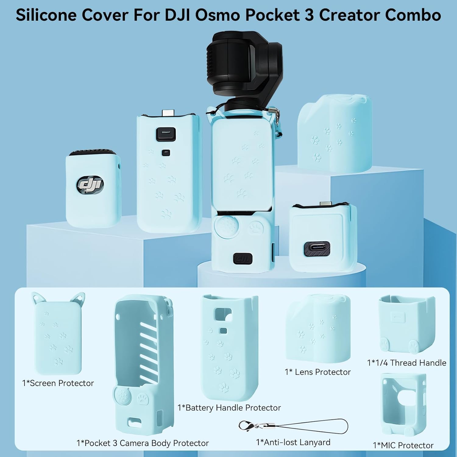 Getzget Silicone Cover for DJI Osmo Pocket 3 Creator Combo Camera & Accessories Scratch Protector Cover (Sky Blue) 