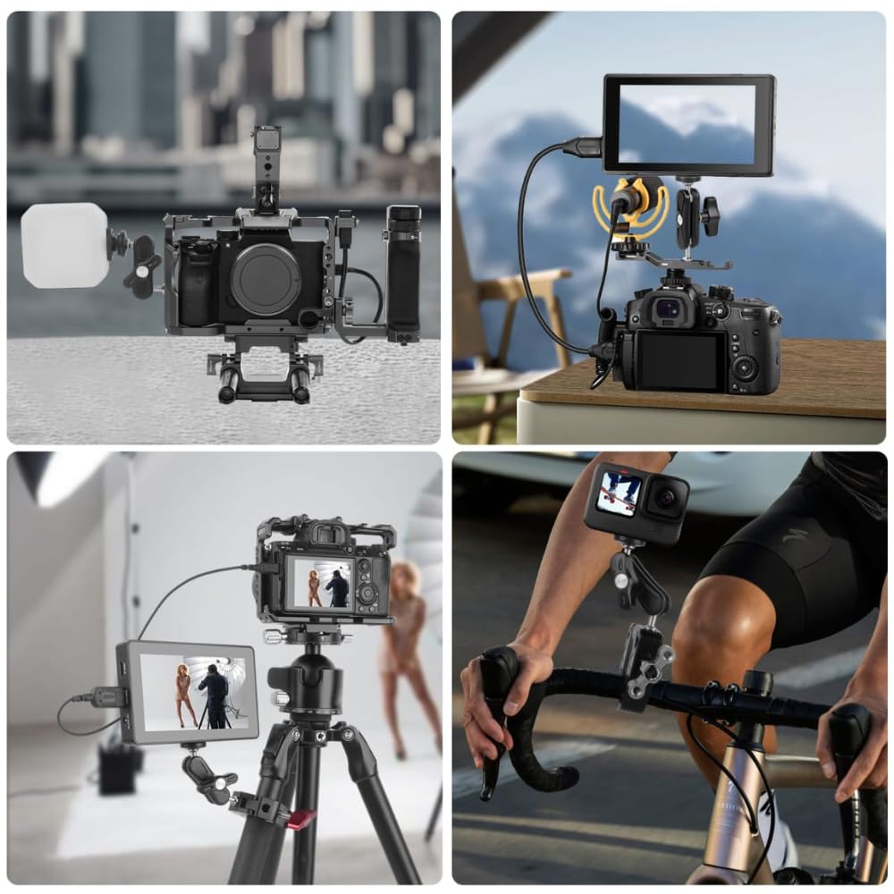 GetZget® Universal Double Ball Head Magic arm 1/4" Screw Extendable Mount For Insta360 X5/ X4/ X3, DSLR Camera, DJI Action 5/ Pocket 3, Bike Bracket Mount Accessories