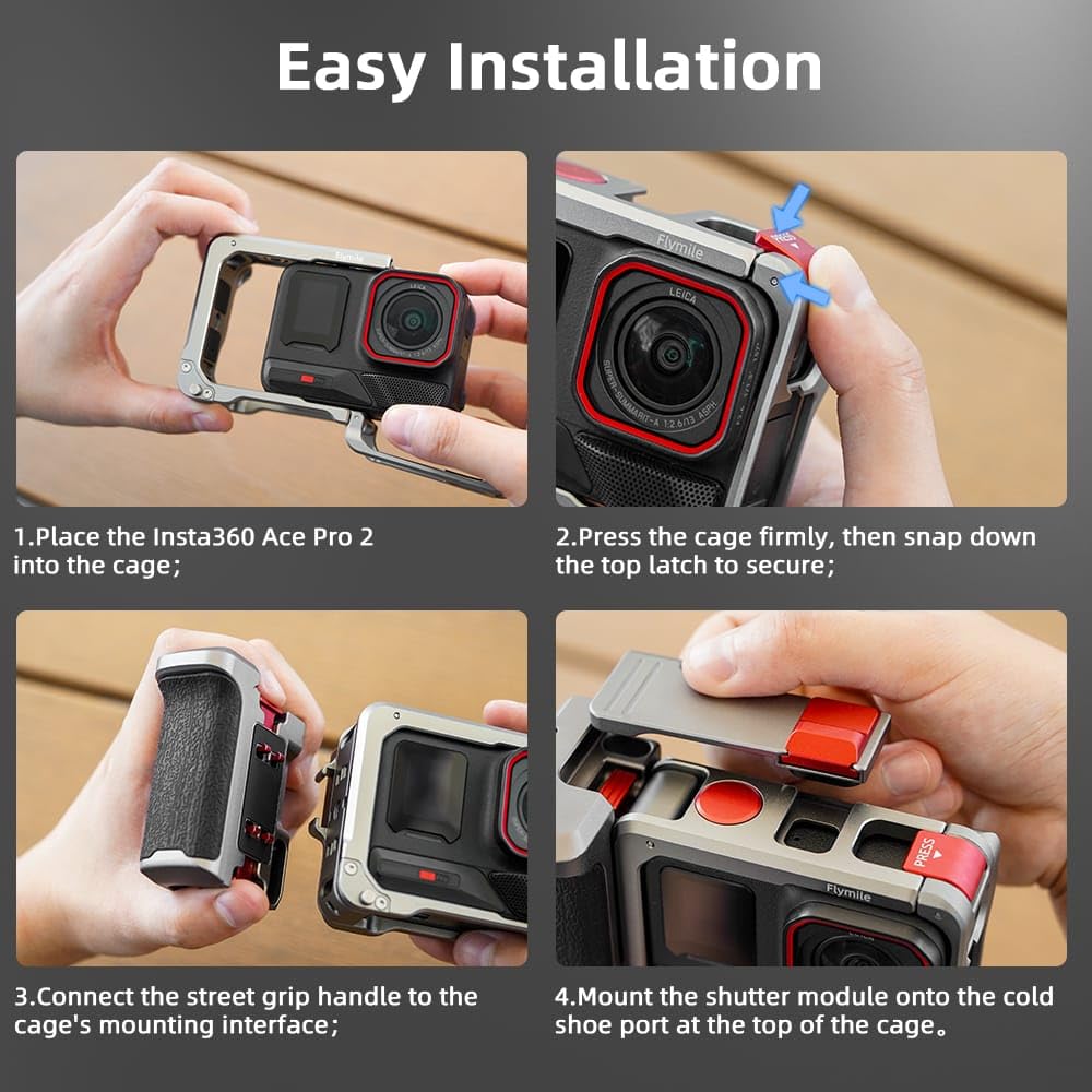 GetZget® Flymile Xplore Grip Kit  Insta 360 Ace pro 1/ pro 2 Camera Metal Hand Grip with Lens Cap 