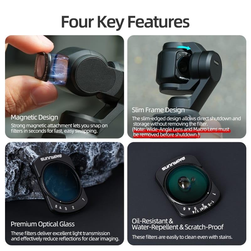 DJI Osmo Pocket 4/3 (2-in-1 ) Adjustable Variable ND Magnetic Camera Lens Filters 
