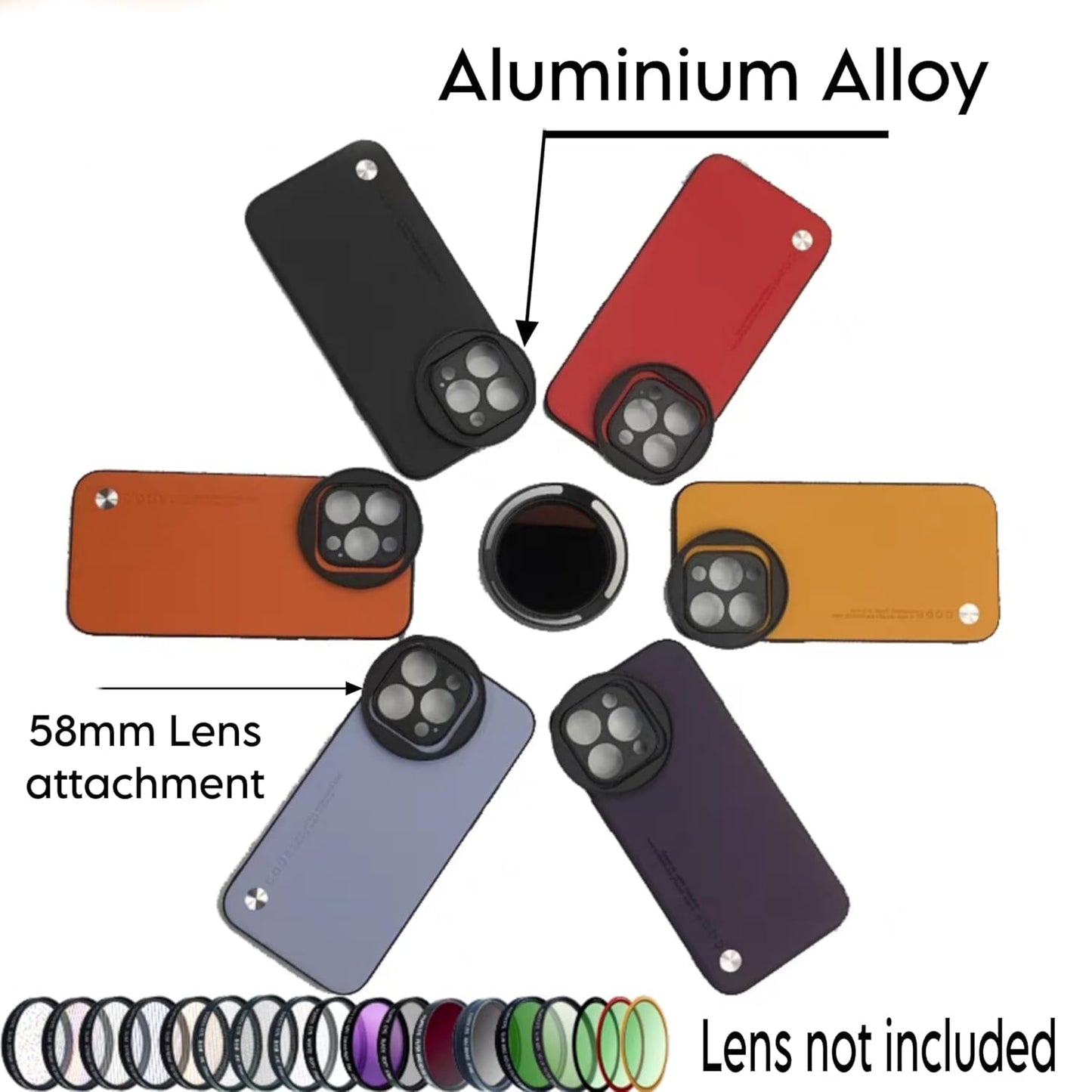 Phone Case For iPhone 15 Pro for 58mm Lens Nd Filter Attachable Aluminum Slot 