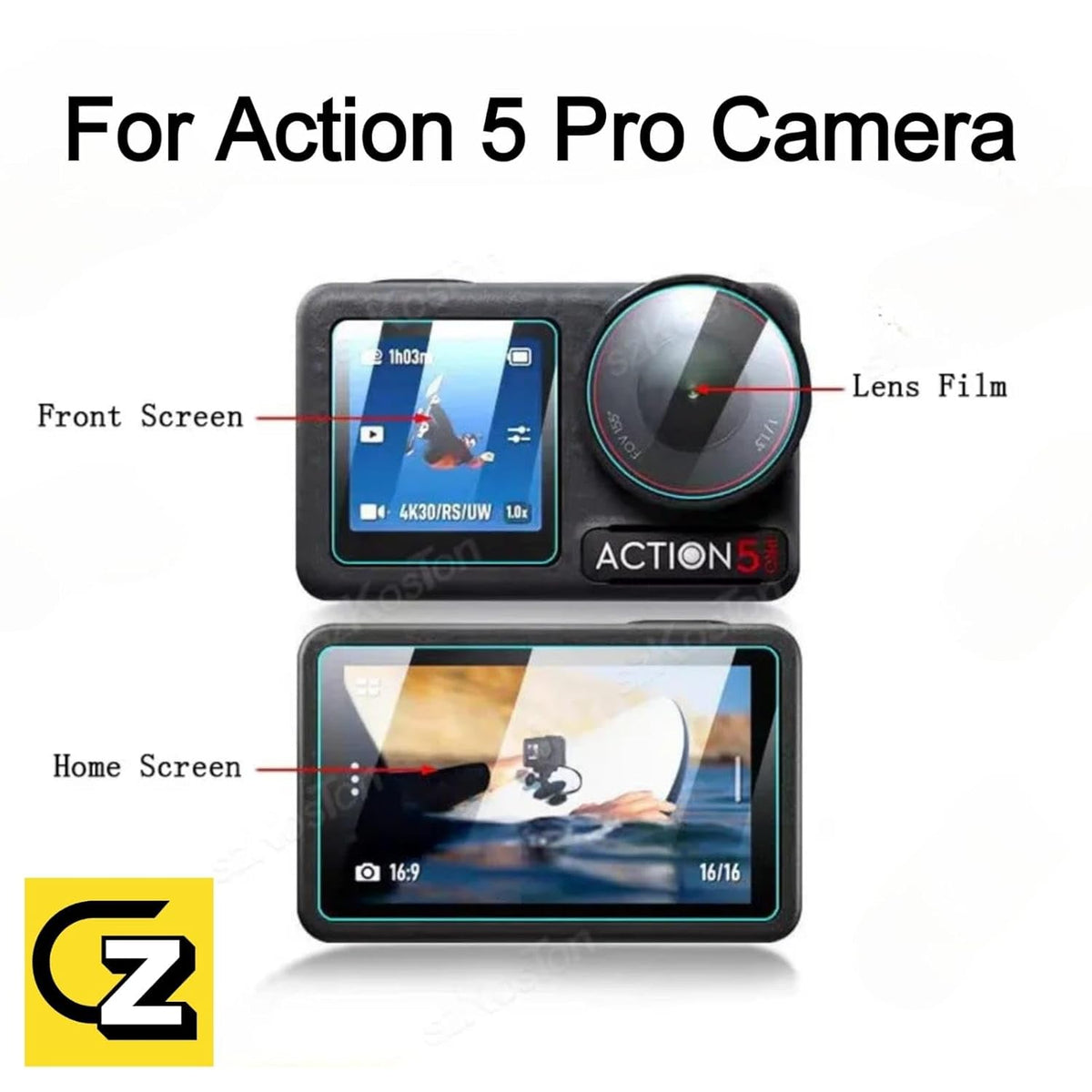 Tempered Glass Screen Protector for DJI Action 5 Pro (Set of 3) (view 3)