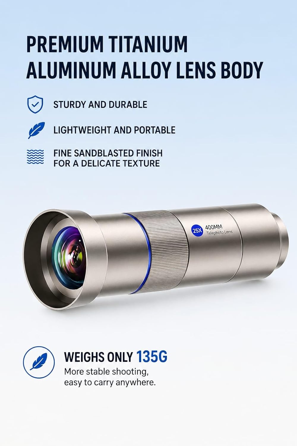 GetZget® 25X Telephoto Lens for Smartphones | 400mm HD Optical Zoom Camera Lens 