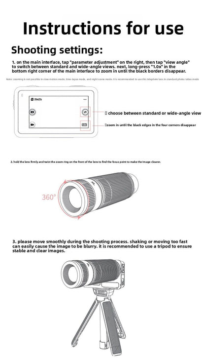 GetZget® 22X Telephoto Lens For Smartphones, Universal Mobile Camera Zoom Lens with Clip, Storage Case Portable Phone Camera Lens Kit, Compatible with iPhone & Android (Black)