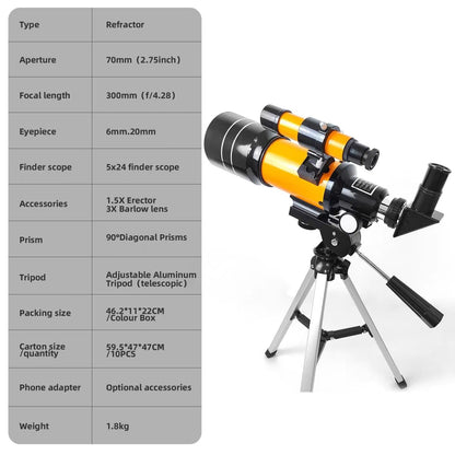 GetZget® 300mm Telescope for Kids & Beginners, Portable Refractor Telescope with Adjustable Tripod, Viewfinder, Eyepiece & Diagonal Prism for Moon, Stars & Nature Viewing
