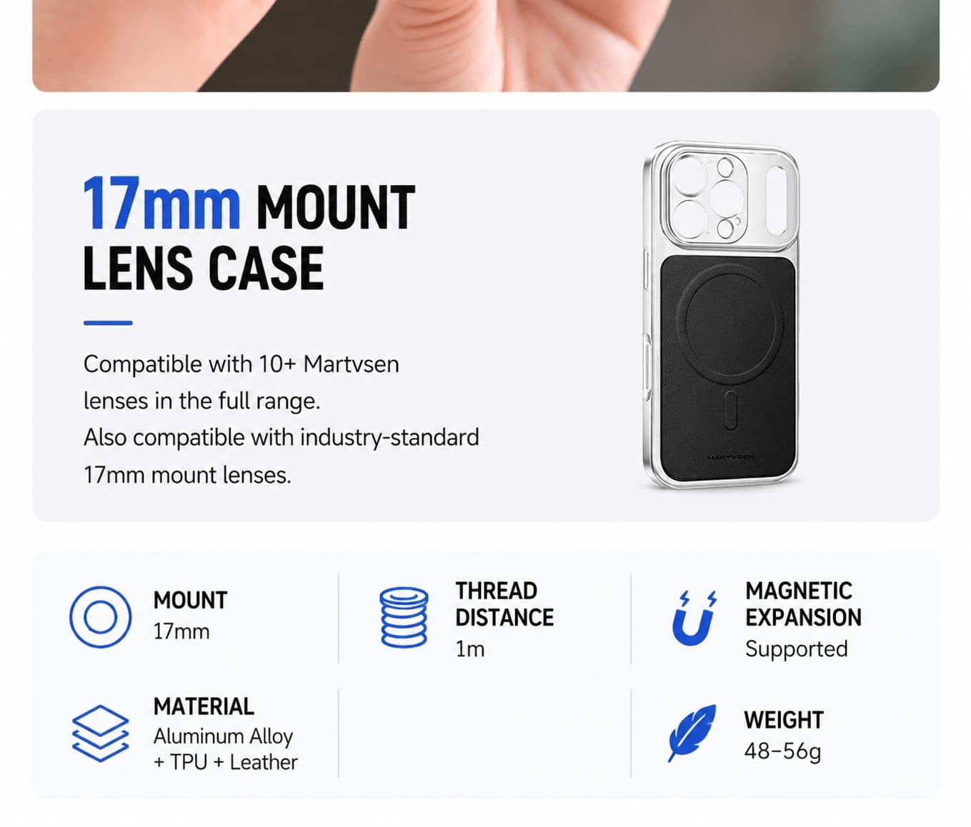 GetZget® Martvsen Case For iPhone 17 Pro Max Magsafe with 17mm Threaded Lens Mount, Magnetic Phone Cover with 17mm Lenses, Case for Mobile Photography & Filmmaking (Silver)