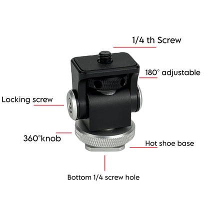 Adjustable Rotatable Mini 1/4 Screw Hot Shoe Mount for DSLR Camera, Tripod, Moniter, Mic, Flash LED Light Cold Shoe Adapter 