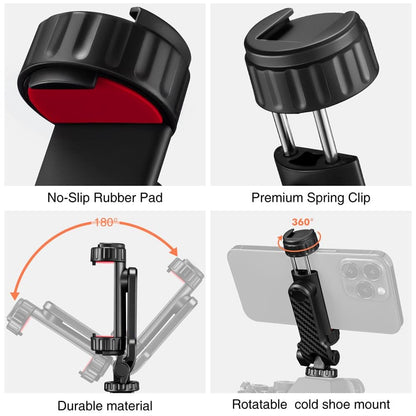 Hot Shoe Phone Holder Mount 360 Degree Adjustable for DSLR Camera, Tripod, Monopd, Ring Light, Selfie Stick Accessories
