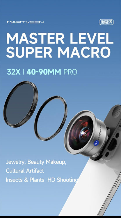 GetZget® 32X Ultra Macro Lens Kit For iPhone & Android | 40-90mm Pro Close-Up Lens with CPL Filter, Star Filter & Universal Clip
