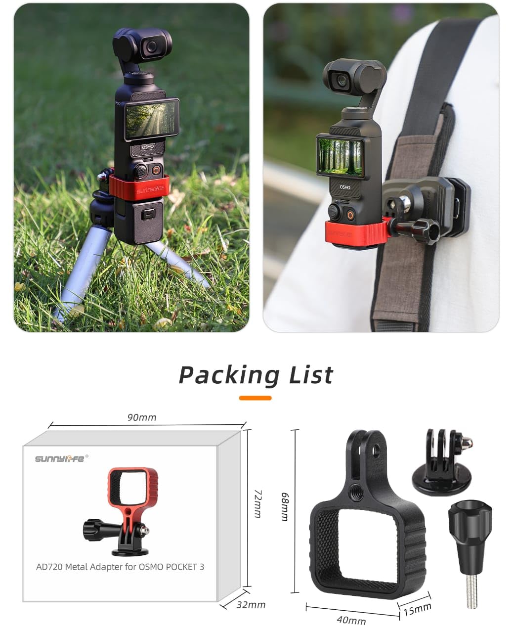 Aluminium Alloy Mount Bracket Adapter for DJI Osmo Pocket 3 (Red) (view 2)