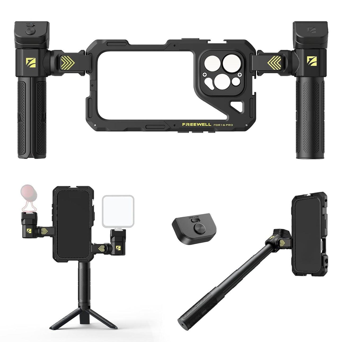Freewell Genius Rig Cage for 16 Pro -  Multifunctional Tripod & Monopod Handles, Bluetooth Remote