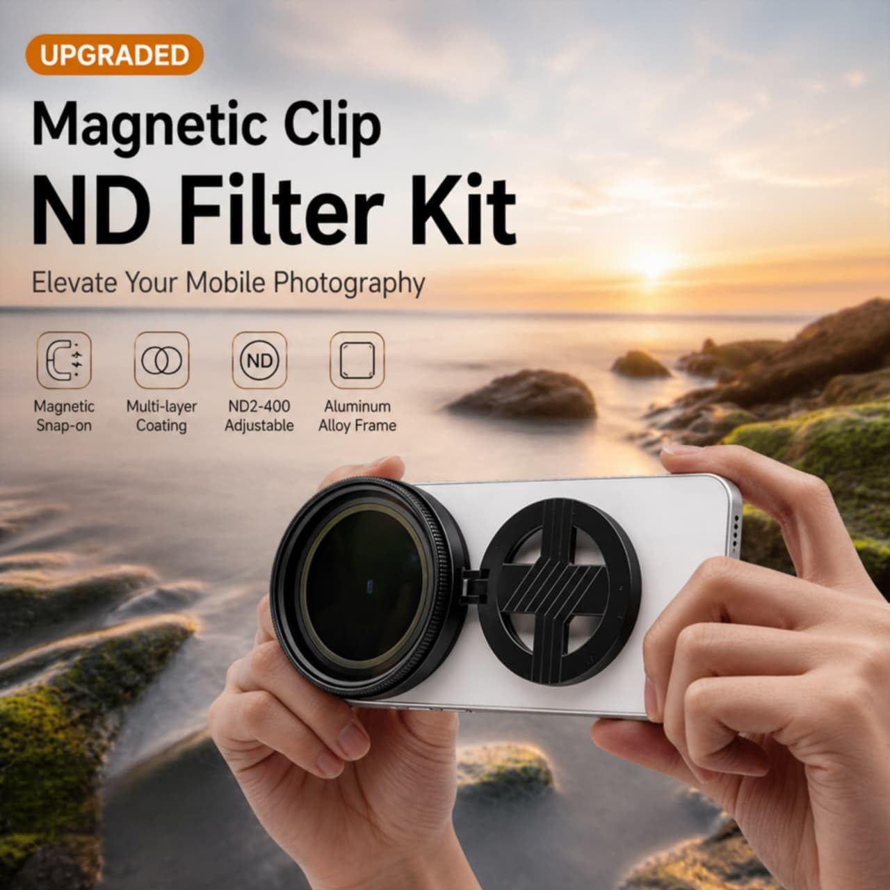 Magnetic 52mm Lens Filter Foldable Adapter with Rotatable ND2 to ND400 Filter
