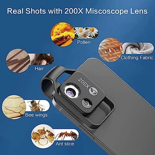200X Magnifying Lens for Mobile Phones and Smartphone Microscope Lens with CPL Mobile LED Light Macro Lenses