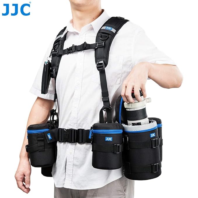JJC Photography Belt & Harness System For JJC DLP/Lowepro S&F Lens Pouches – Ergonomic Vest-Style Camera Harness with Adjustable Belt & D-Rings for Professional Photographers