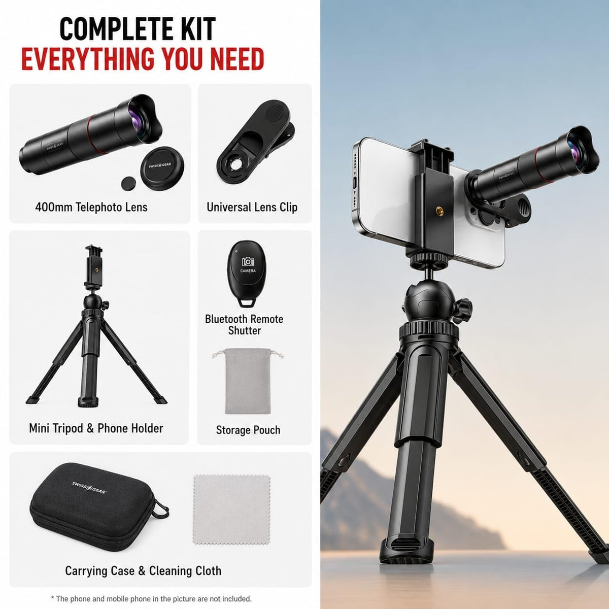 Martvsen 25X Telephoto Lens (17mm) for Smartphones with Tripod and Remote (Silver)