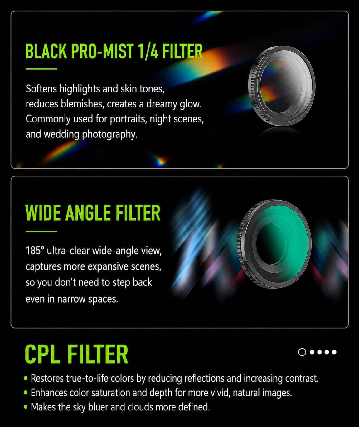 GetZget® OfeooAi 4-in-1 Camera Lens Filter Set For DJI Osmo Nano | ND16, ND64, Black Pro-Mist 1/4 & CPL Filters, HD Optical Glass, Multi-Coated, Aluminum Frame, Anti-Glare Lens Accessories