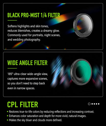 GetZget® OfeooAi 4-in-1 Camera Lens Filter Set For DJI Osmo Nano | ND16, ND64, Black Pro-Mist 1/4 & CPL Filters, HD Optical Glass, Multi-Coated, Aluminum Frame, Anti-Glare Lens Accessories