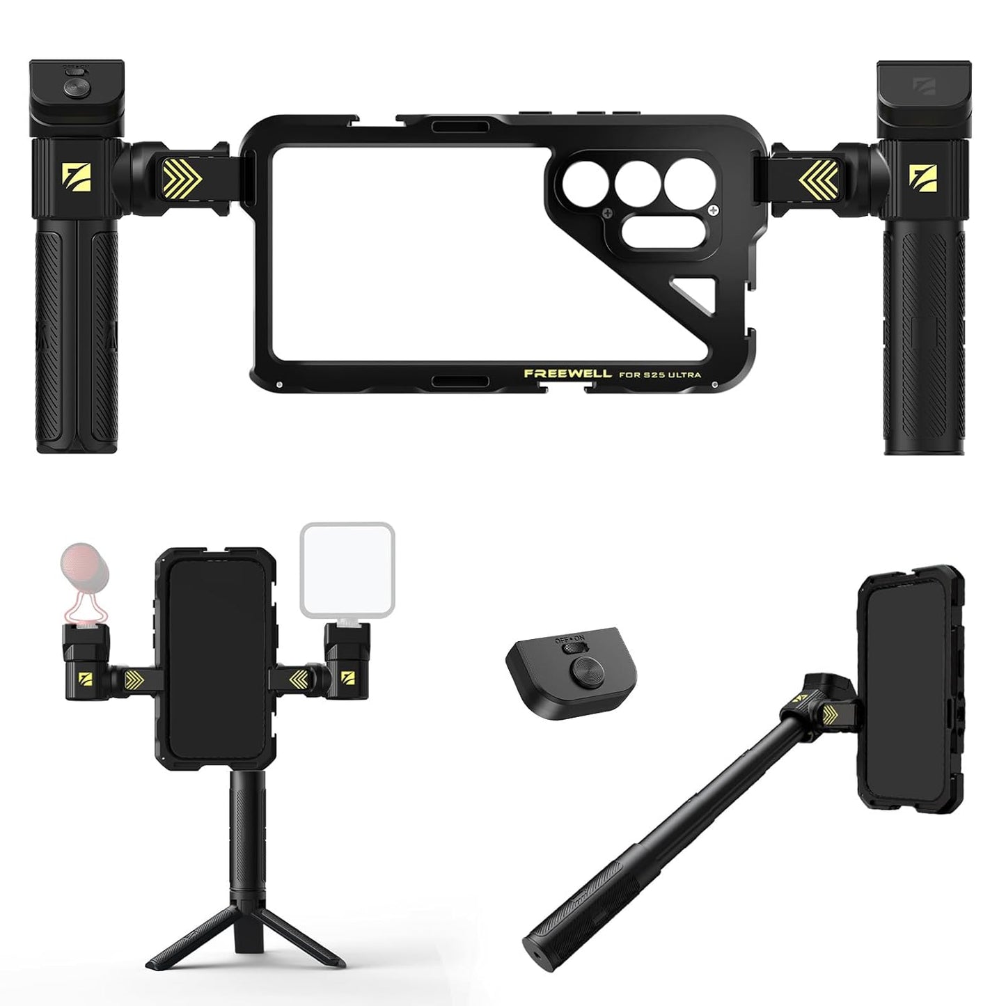 Freewell Genius Rig Cage for Samsung S25 Ultra – Tool-Free Setup, Tripod and Monopod Handles, Bluetooth Remote
