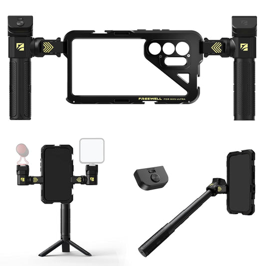 Freewell Genius Rig Cage for Samsung S25 Ultra – Tool-Free Setup, Tripod and Monopod Handles, Bluetooth Remote