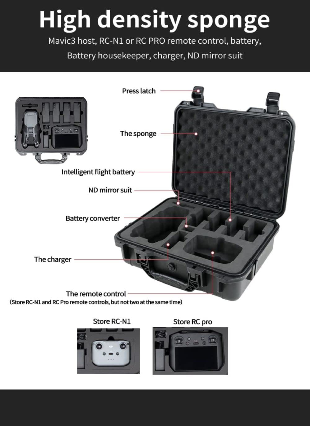 Carrying Case Bag for DJI Mavic 3 Pro and Cine Super Hard Shell Waterproof Protective Suitcases for Mavic 3, Smart Rc Pro, N1RC & Accessories