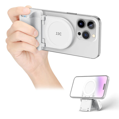 JJC Magnetic Phone Camera Grip Handle with Wireless Shutter Remote, Magsafe Camera Handle Bluetooth Bracket for iPhone Android Smartphone with 1/4” Tripod Screw for Video Photo Shooting (White)