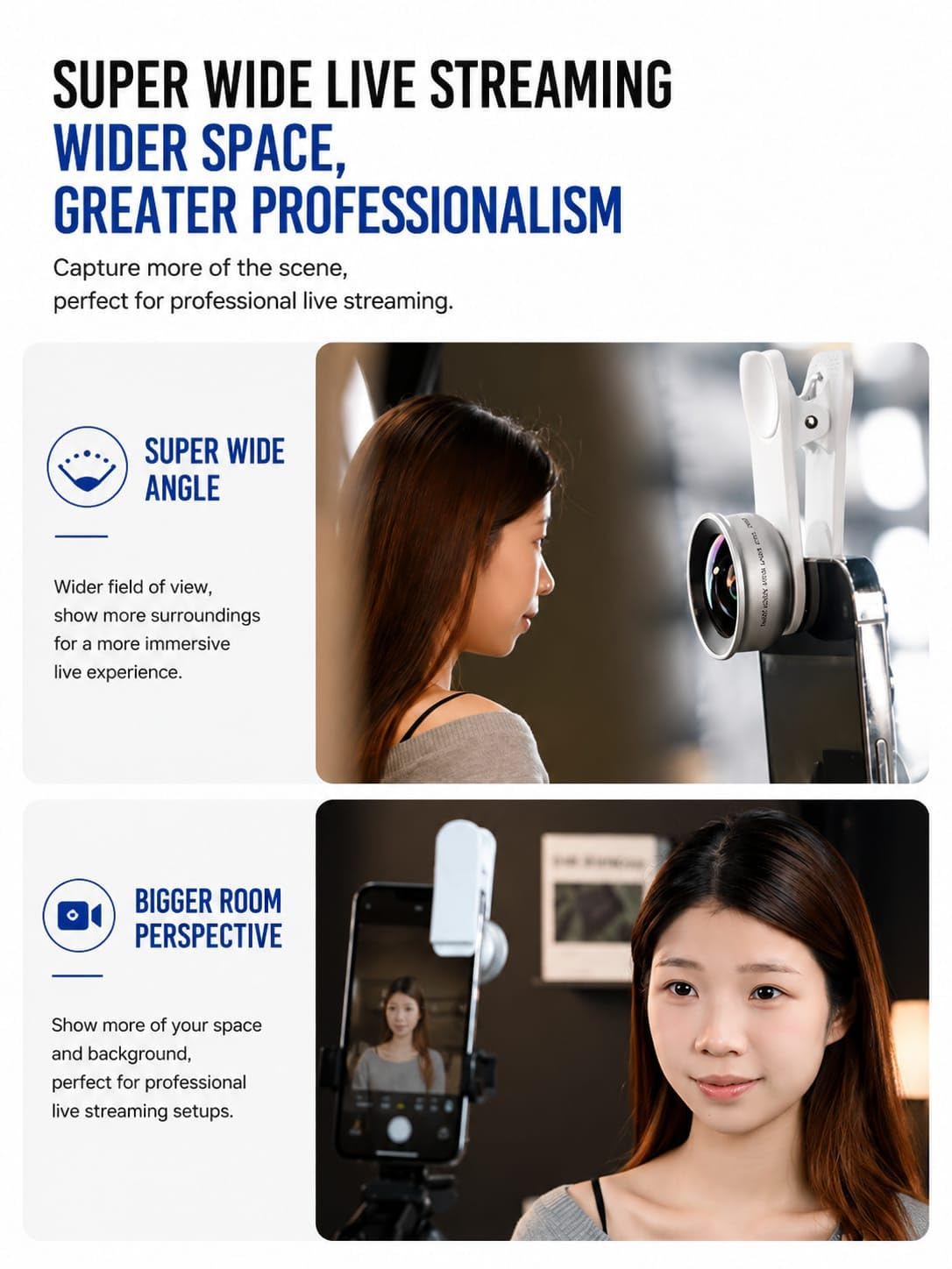 Wide Angle Lens for Smartphones, Universal Clip-On Camera Lens with Holder Clip